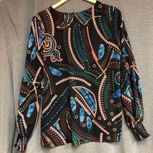 No brand medium black paisley print orange, royal green teal white black ,